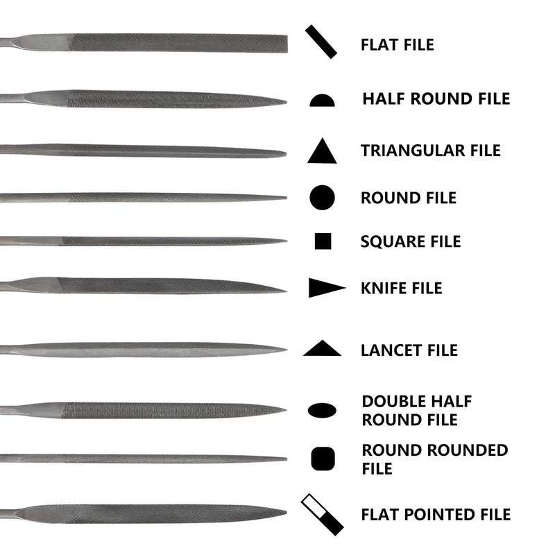 KALIM 10PCS Needle File Set High Carbon Steel File Set with Plastic Non-Slip Handle, Hand Metal Tools for Wood, Plastic, Model, Jewelry, Musical Instrument and DIY (6 Inch Total Length) - Image 3